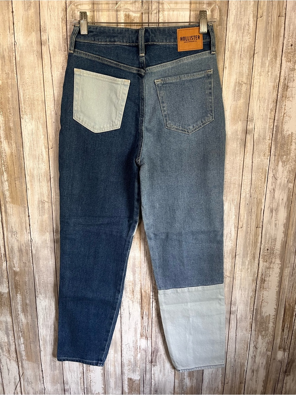 NWT Hollister Ultra High Rise Mom Jeans 25 Patchwork Colorblock Denim - Picture 6 of 7
